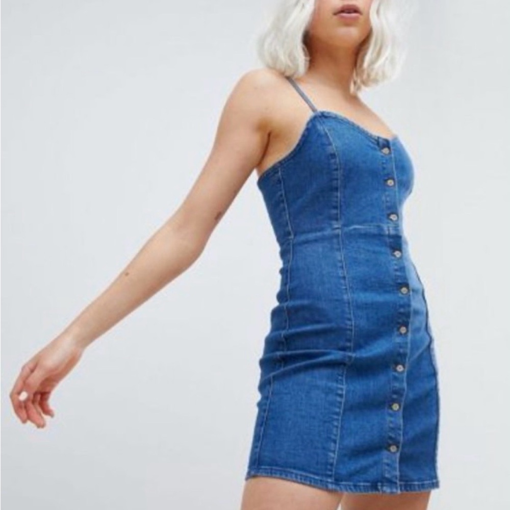Pull&Bear Cami Denim‎ Mini Dress sweetheart neck spaghetti straps Size m